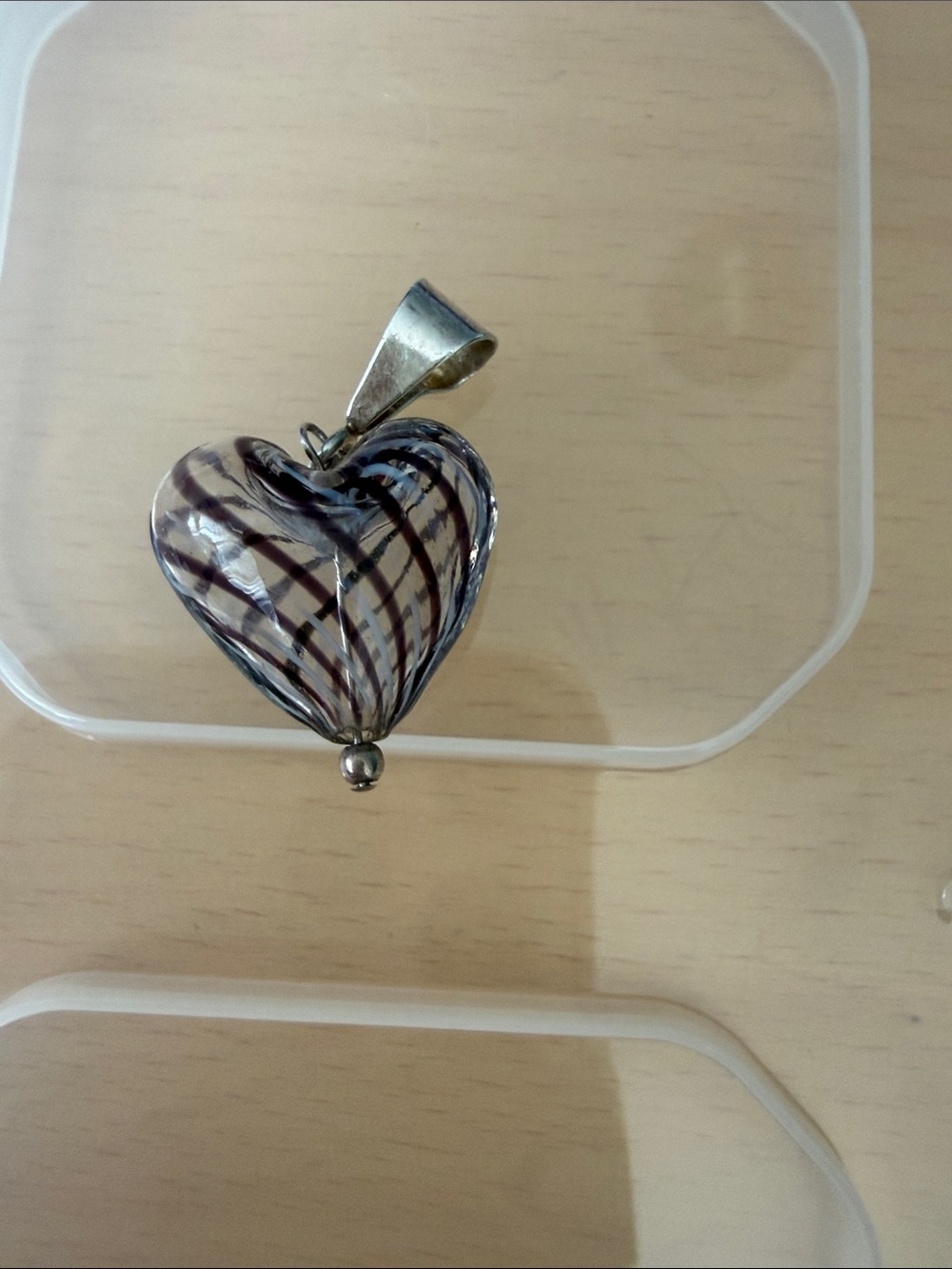 Hand-Blown Glass Heart Pendant in Purple and Clear - Unbranded
